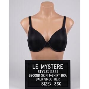 Le Mystere 5221 Second Skin Back Smoother Bra 36G Black T-Shirt Underwire
